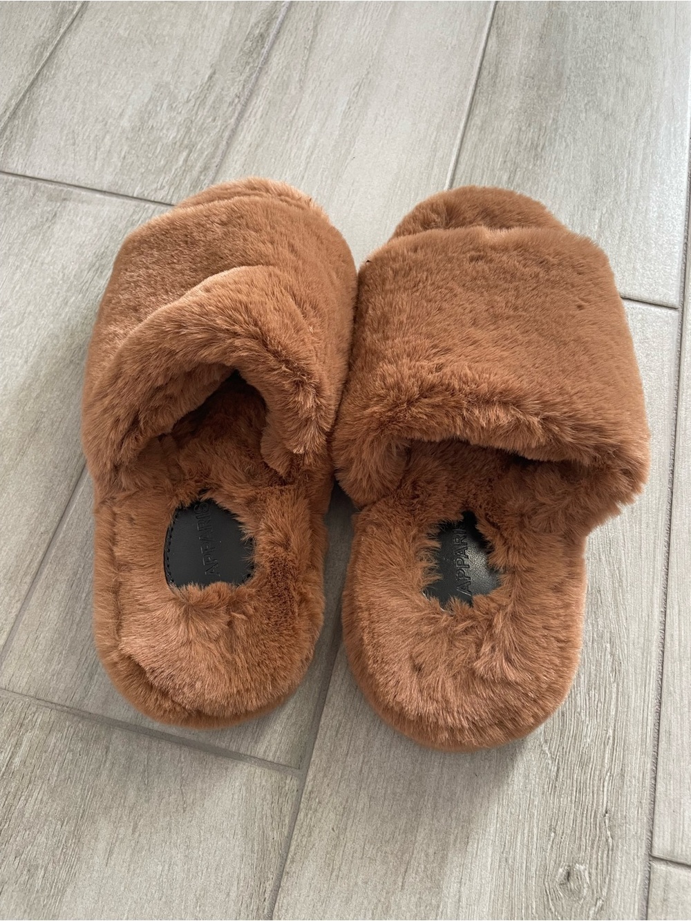 Apparis Brown Faux Fur Plush Slide Slippers Size 9 EU 40 - Picture 3 of 6